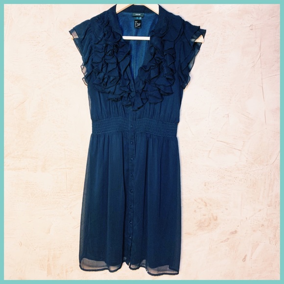 H&M Dresses & Skirts - H&M Navy Blue Ruffle-Collar Button Front Dress